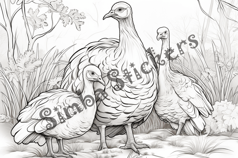 Colouring pages, bundle of turkeys in love, 25 images