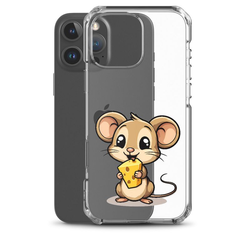 Clear Case for iPhone, Small Mouse happily licking large chunk of cheese, pqapy6