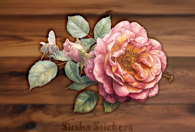Bee approaching a pink rose flower