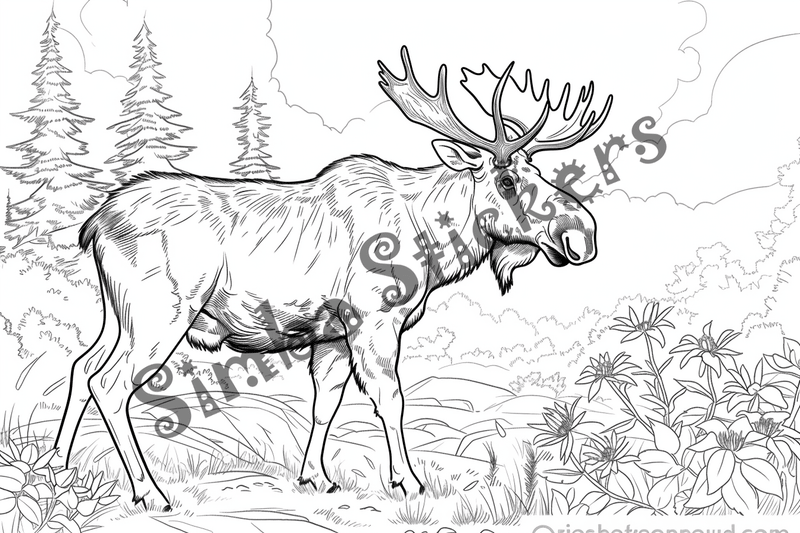 Colouring pages, Bundle of moose, 25 images