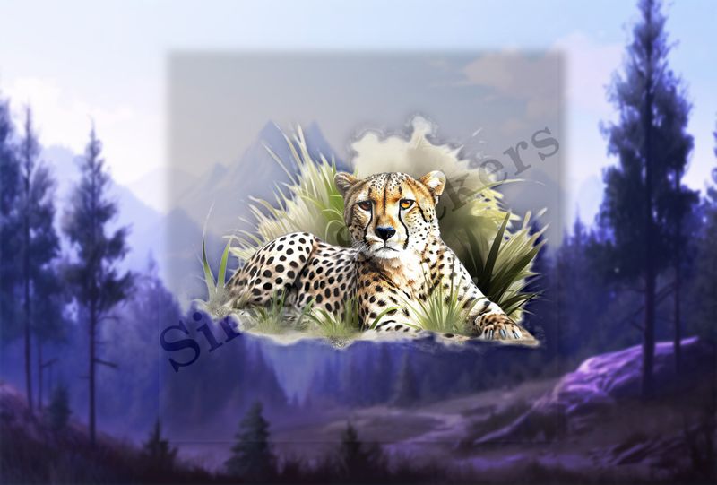 Cheetah sitting in the grass, watercolour