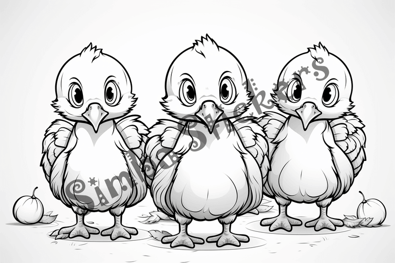 Colouring pages, bundle of turkey poults, 10 images
