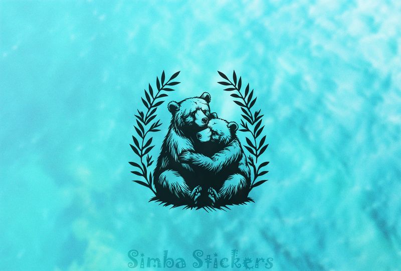 Bears in loving embrace in laurel wreath, outline art, ycthxg
