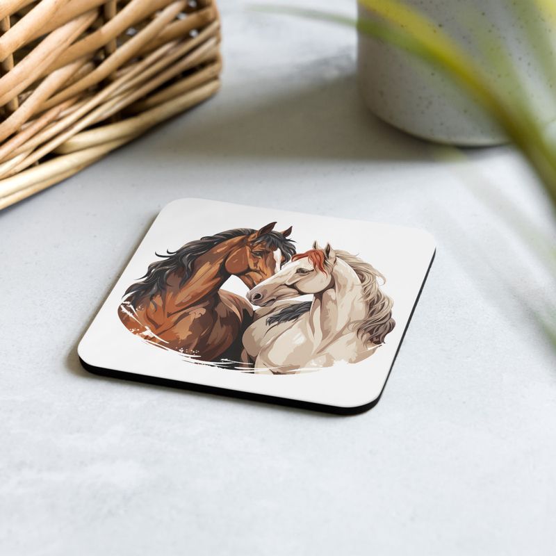 Cork-Back Coaster, Horses nose-to-nose, jbgjpy