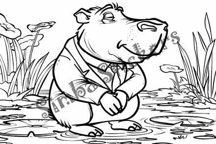 Colouring pages, bundle of capybaras wearing clothes, 10 images