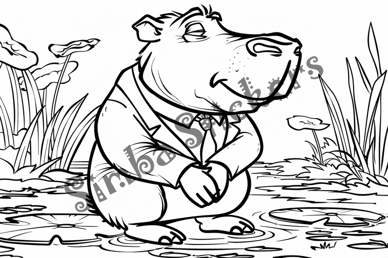 Colouring pages, bundle of capybaras wearing clothes, 10 images