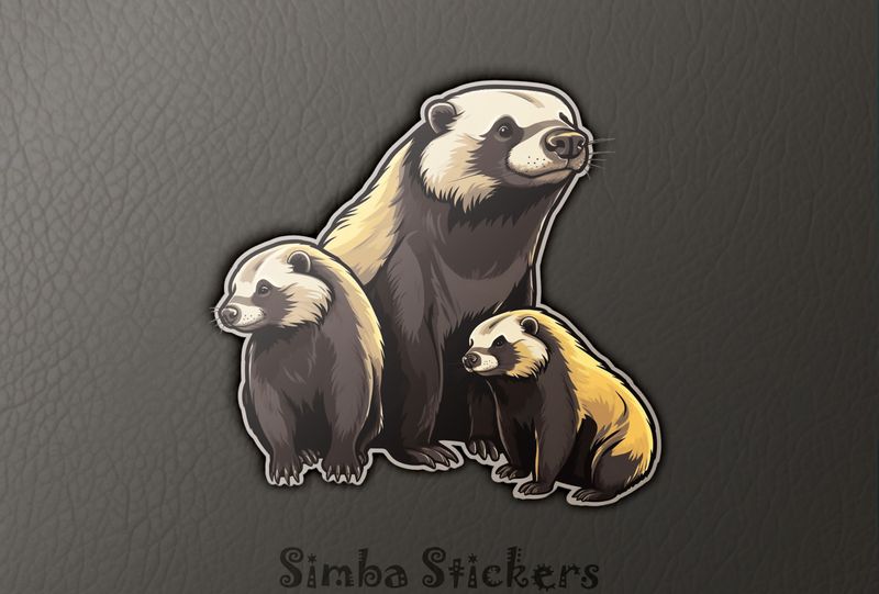 Honey Badger mother with children, jh9jg6