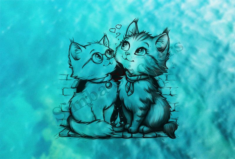 Cat kittens, outline art