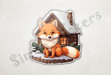 Red Fox outside warm cottage in the snow