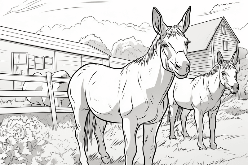 Colouring pages, bundle of donkeys with children, 25 images 2