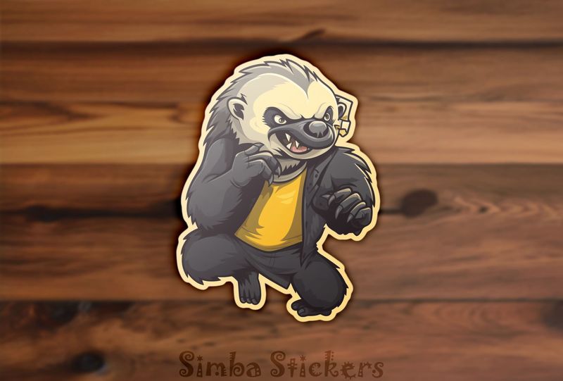 Honey Badger in fighting pose wearing clothes, axqwcz
