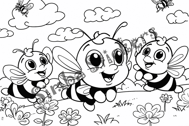 Colouring pages, bundle of bees, 50 images