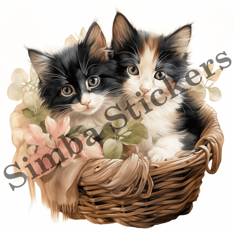 Japanese Bobtail cats cuddling in basket, image set, 10 images