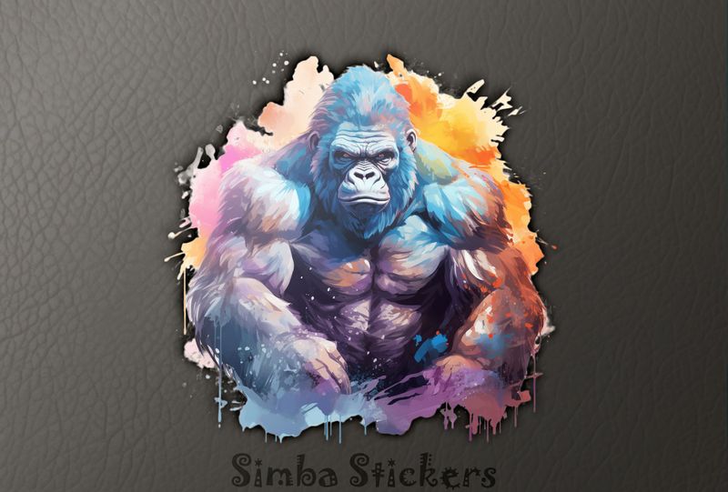 Muscular gorilla staring fiercely, watercolour, 6kz1ti