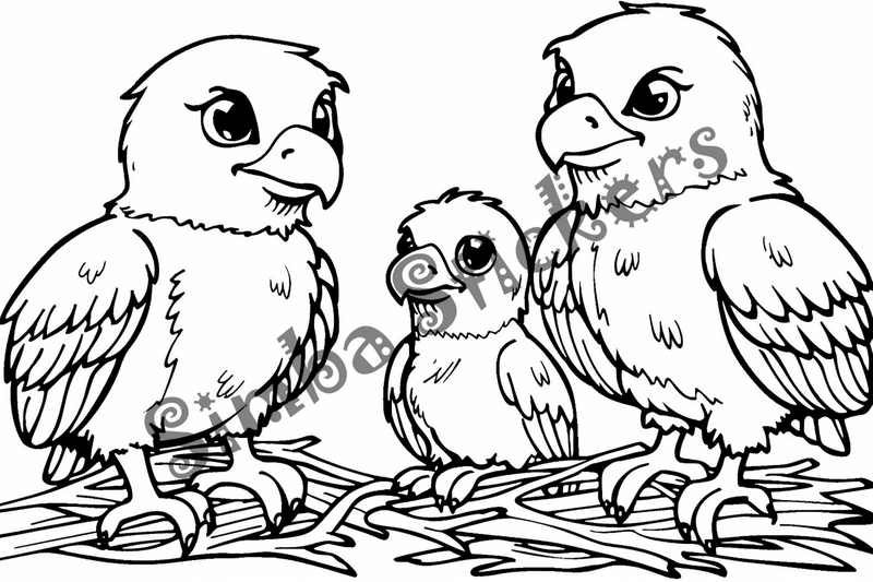 Colouring pages, eaglets or with eaglets, 10 images