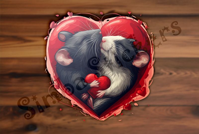 Mice in love holding small Valentine&#x27;s heart, inside larger heart