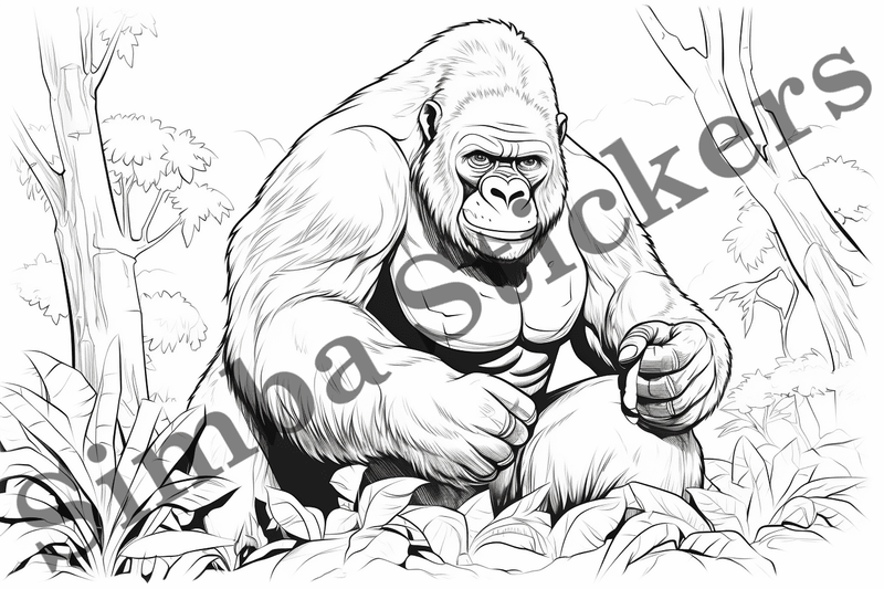 Colouring pages, bundle of gorillas, 10 images