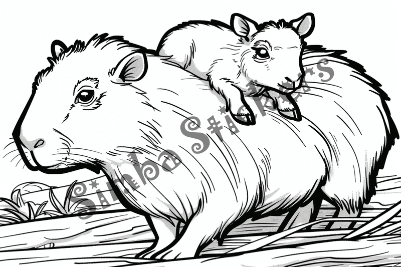 Colouring pages, bundle of capybaras, 50 images, pack 2