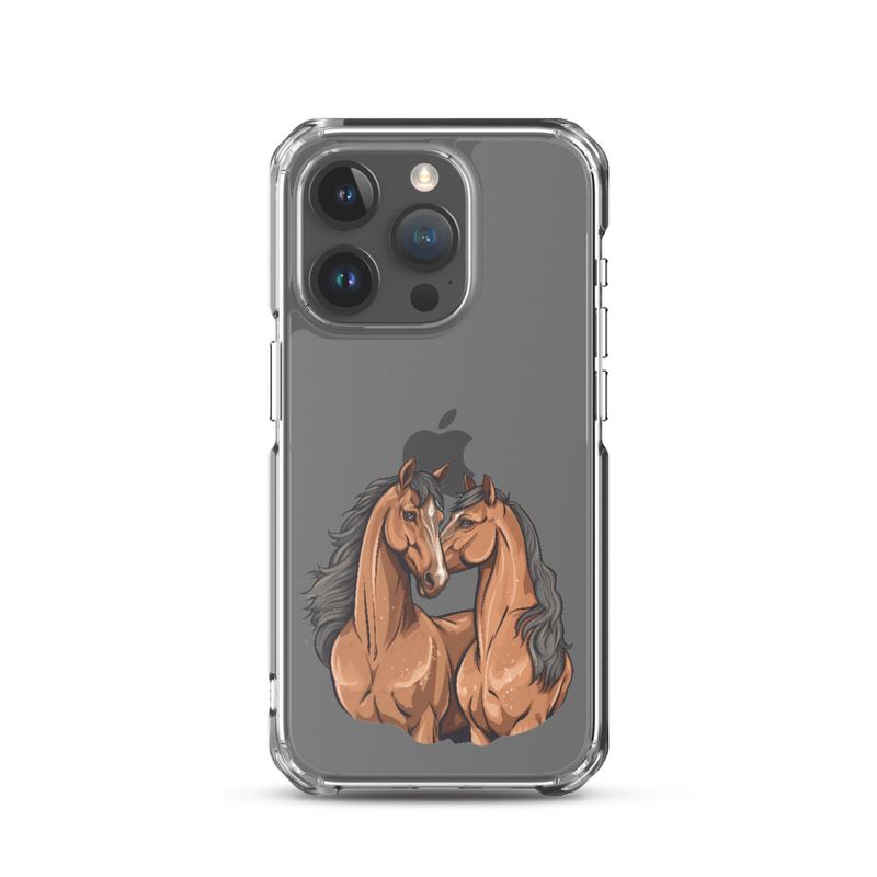 Clear Case for iPhone, Two brown horses snuggling, tdwcyd