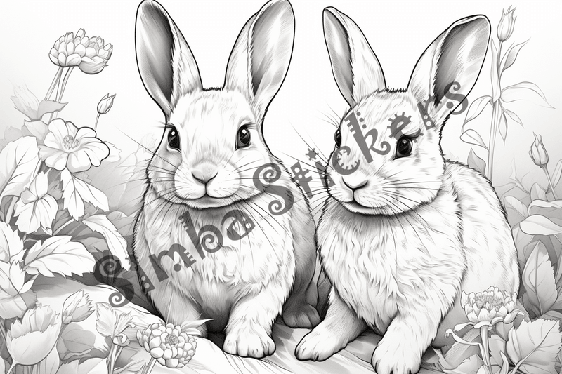Colouring pages, bundle of rabbits, 25 images