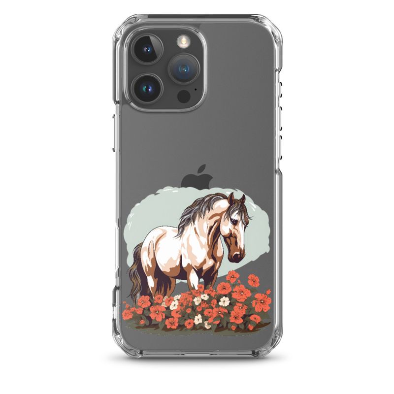 Clear Case for iPhone, Brown horse in field of red flowers, n4w2fj