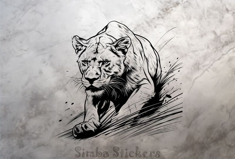 Lioness on the hunt, outline art, nvpfxh