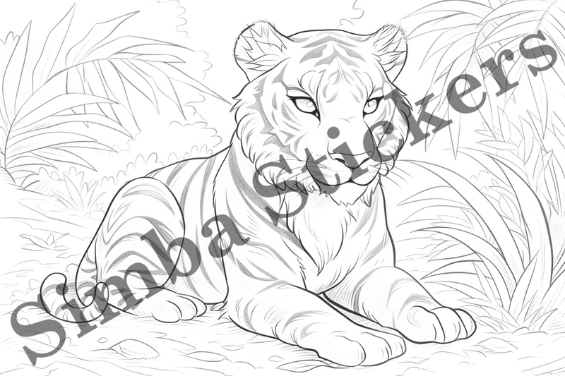 Colouring pages, bundle of tigers, 10 images