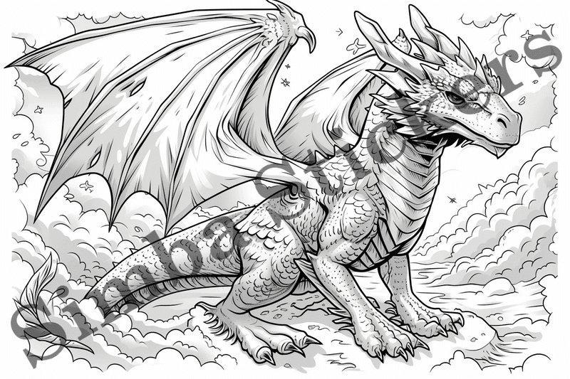 Colouring pages, bundle of dragons, 25 images