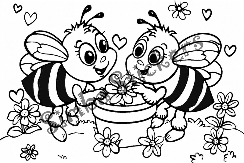 Colouring pages, bundle of bees in love, 25 images