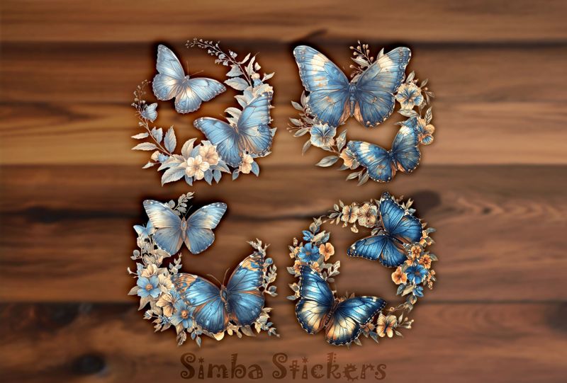 Butterflies flying around flowers, 4-in-1, watercolour, h41pef