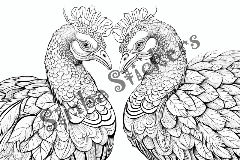Colouring pages, bundle of turkeys in love, 25 images