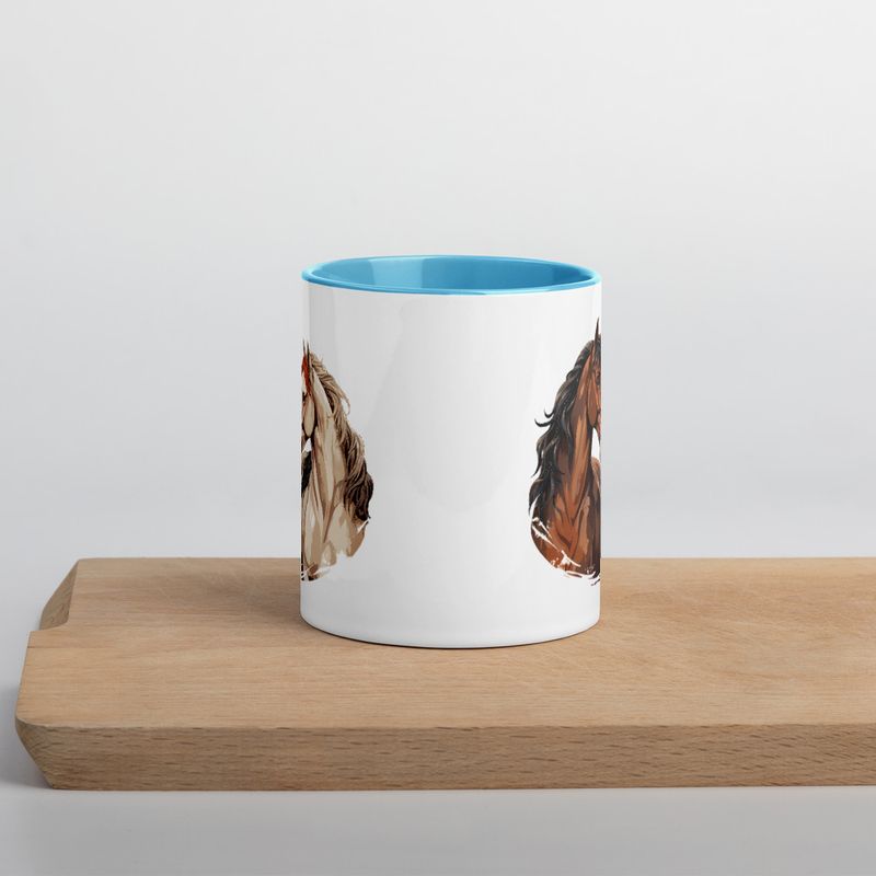 White Ceramic Mug with Color Inside, 11&amp;15oz, Horses nose-to-nose, jbgjpy