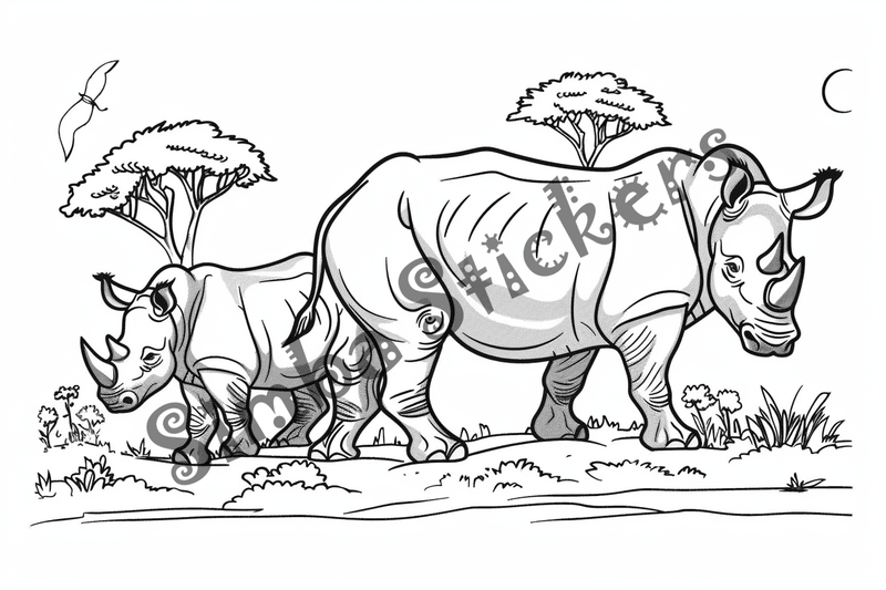 Colouring pages, bundle of rhinos, 10 images 2