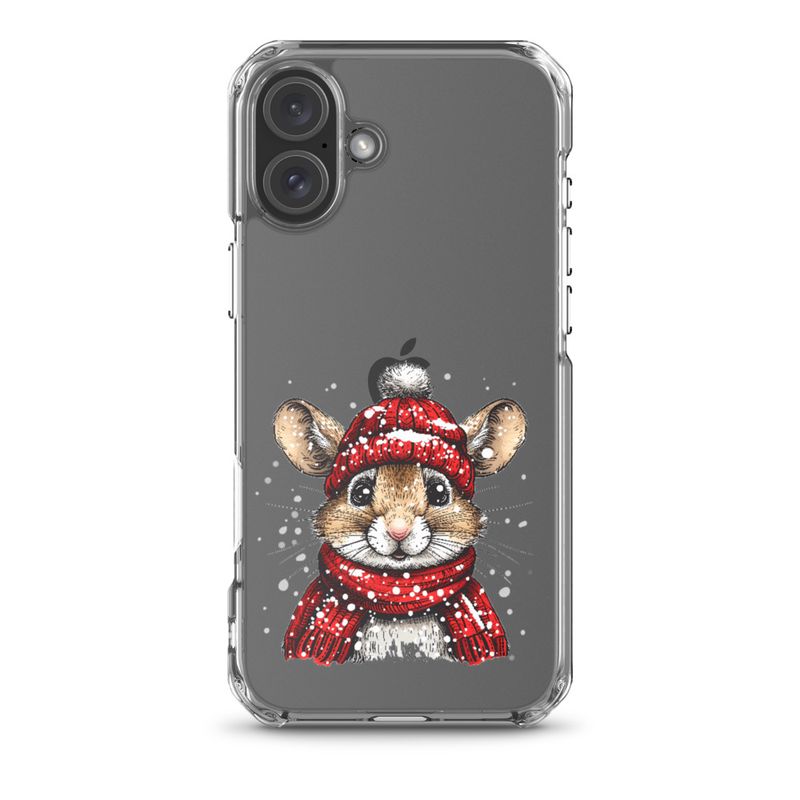 Clear Case for iPhone, Mouse wearing red winter hat and scarf in the snow, xg8dl3