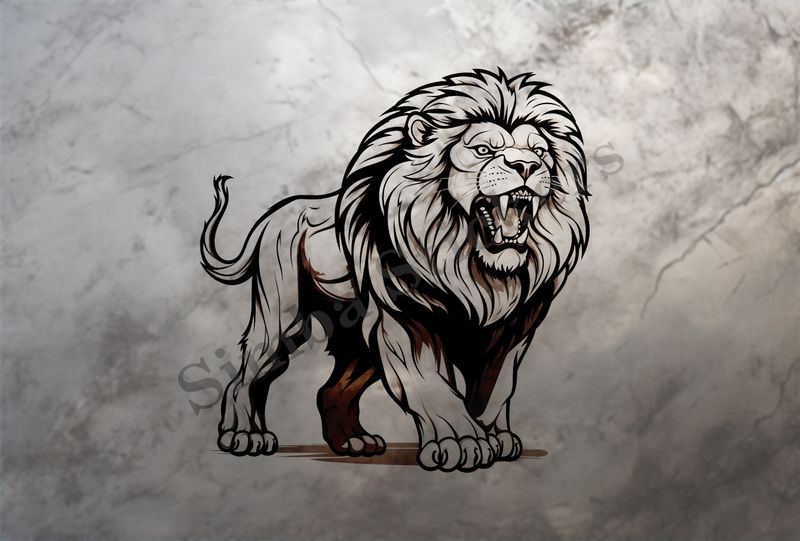 Majestic lion roaring,  outline art