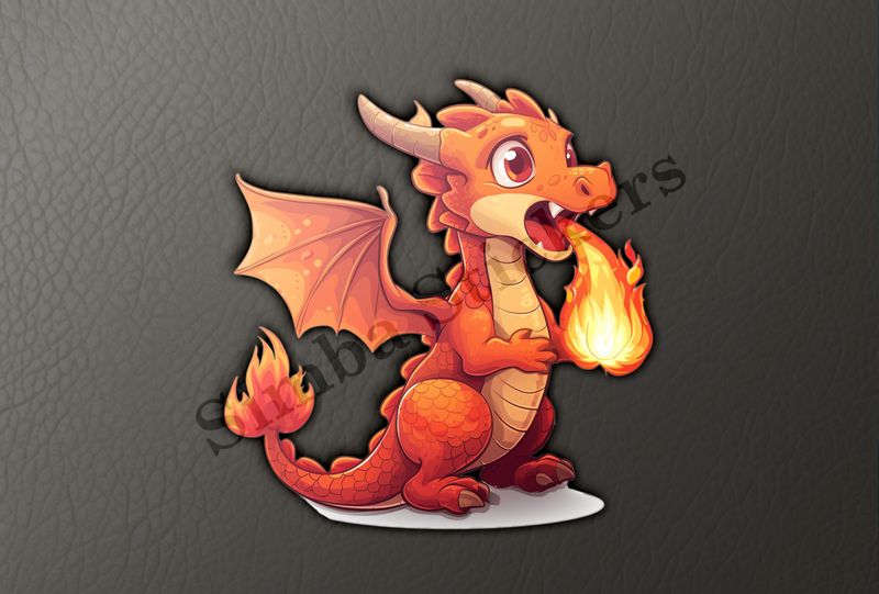 Cute red dragon trying to hold fire