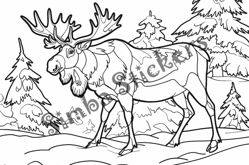 Colouring pages, Bundle of moose, 25 images