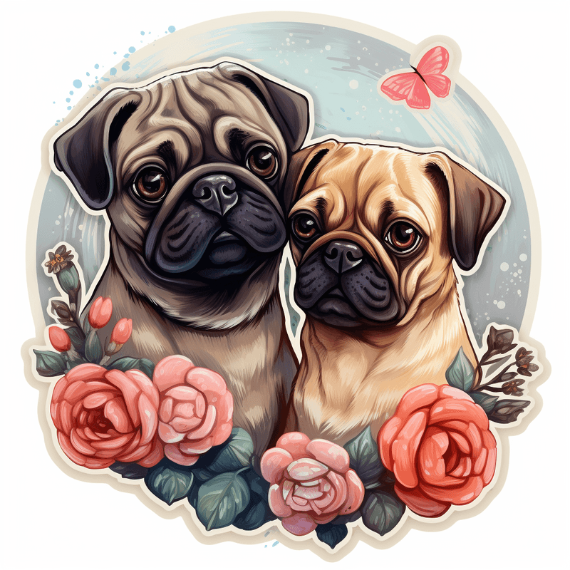 Pug dogs in love, image set, 10 images