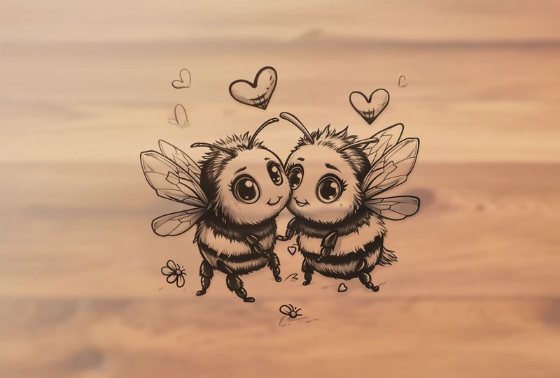 Bees in love buzzing, outline art