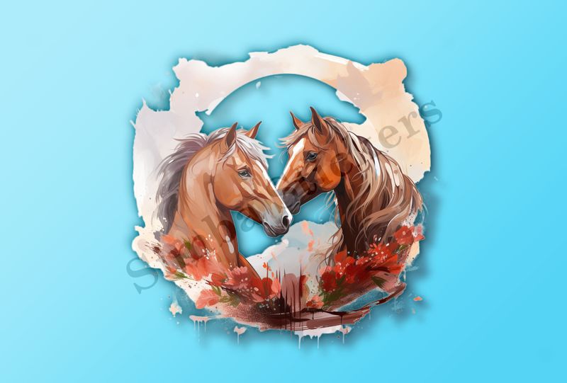 Horses in love, watercolour