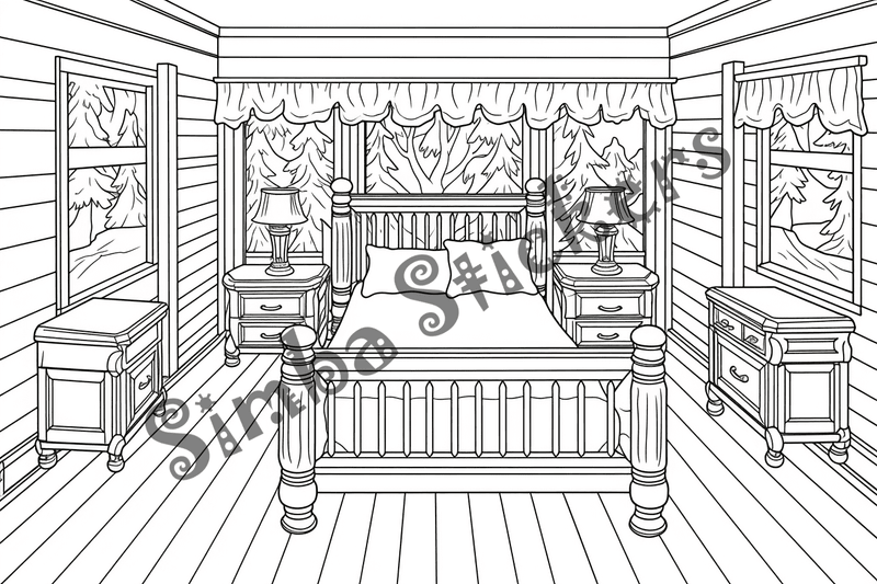Colouring pages, bundle of house bedrooms, complex, 10 images