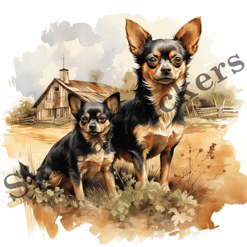 Chihuahua dogs, watercolour, image set, 10 images