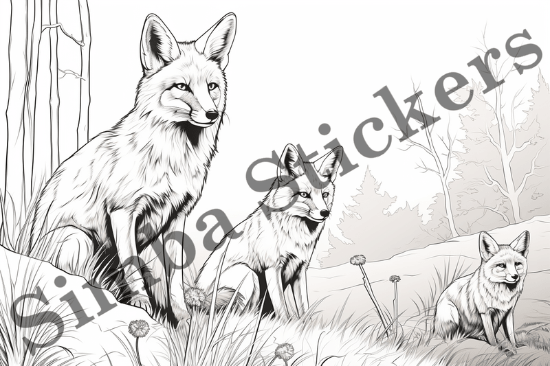 Colouring pages, Bundle of foxes, 10 images