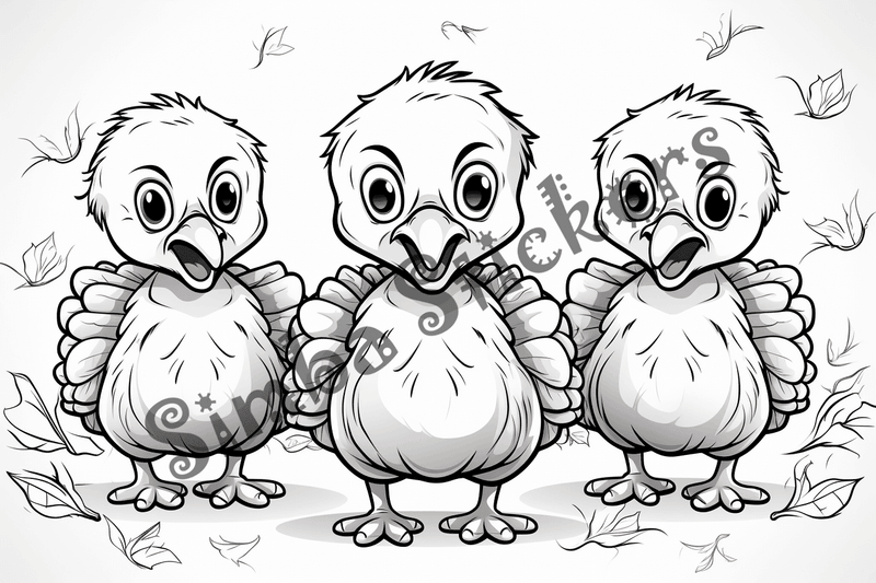 Colouring pages, bundle of turkey poults, 10 images