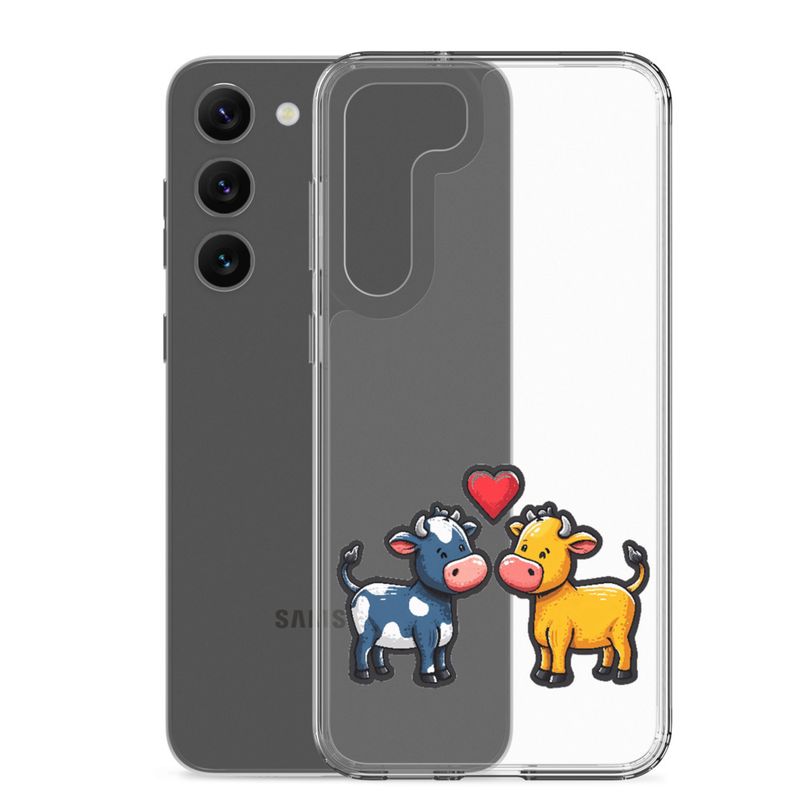 Clear Case for Samsung, Cattle, bull and cow in love, colourful , heart in picture, fvta2y