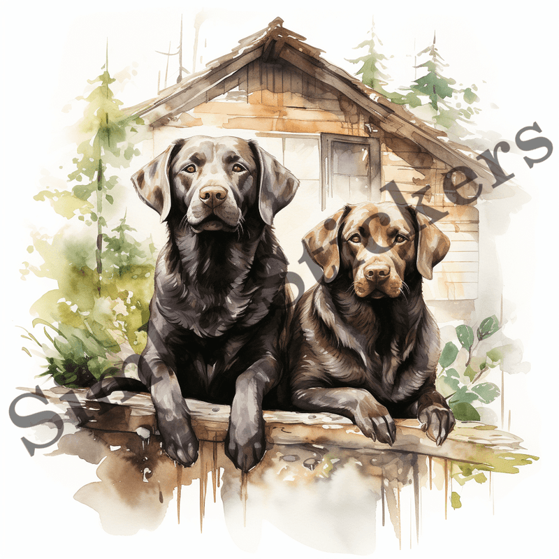 Labrador Retriever dogs outdoors, watercolour, image set, 10 images