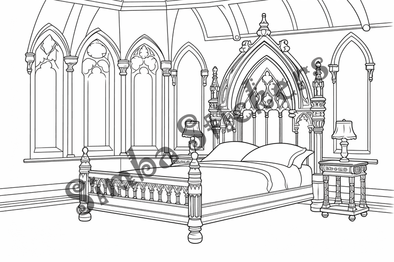 Colouring pages, bundle of house bedrooms, 25 images 2