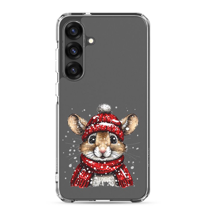 Clear Case for Samsung, Mouse wearing red winter hat and scarf in the snow, xg8dl3