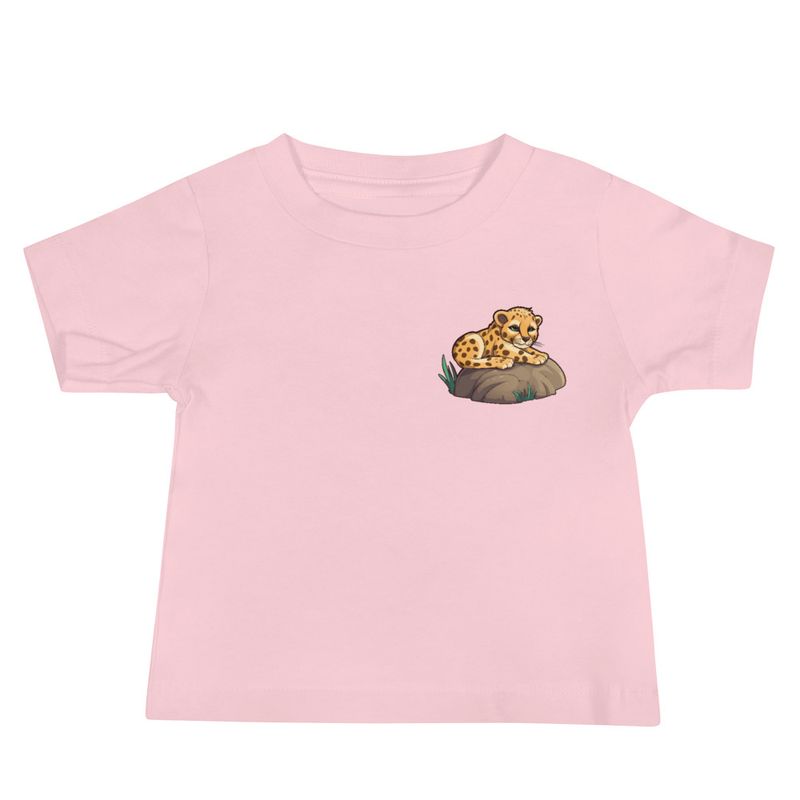 Baby Staple Tee, Baby cheetah on a rock, left chest