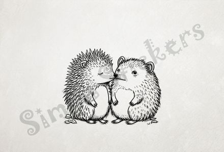 Porcupine in love nose-to-nose, outline art